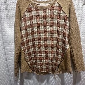 Mystree Tan Crewneck with Plaid!!